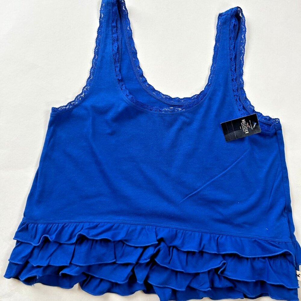 Hollister Women's Blouse Ruffles Sleeveless Blue Tank Top NWT